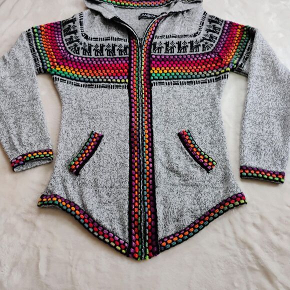 GAMBOA Peruvian Alpaca Hoodie Zip Sweater Rainbow No Tag Size / Medium Fair Isle - Picture 3 of 13